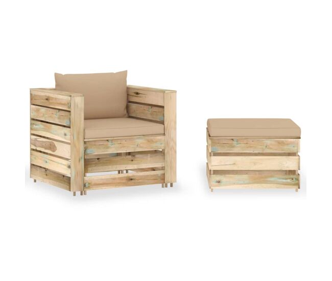 Muebles de jardin 2 piezas con cojines madera impregnada verde