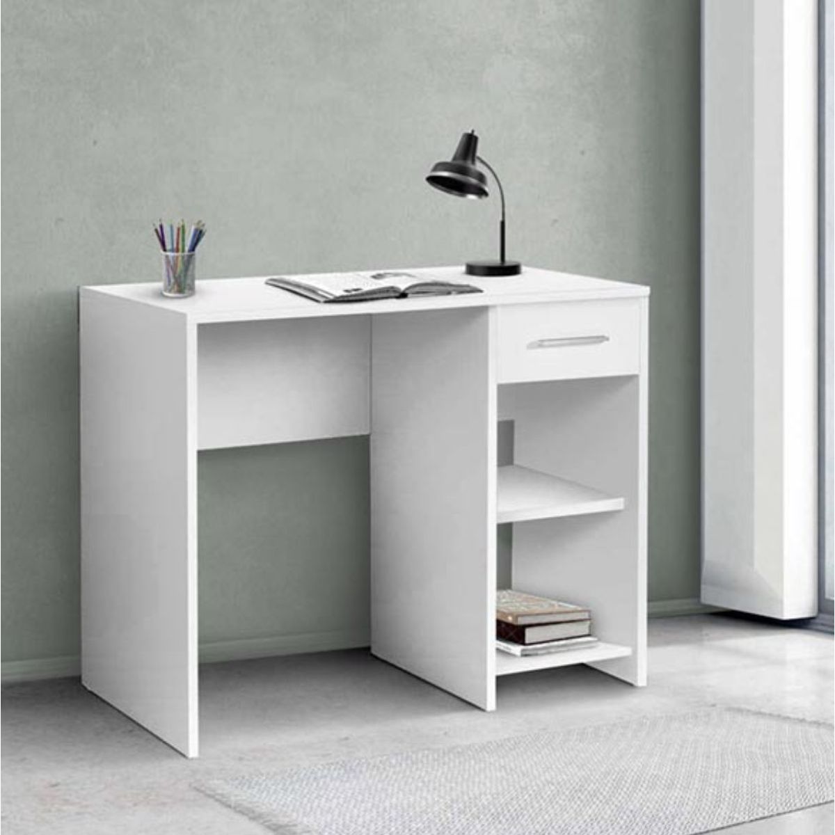 Escritorio soft 1 cajón + 2 compartimentos blanco 74x90x51 cm