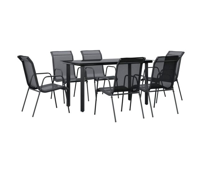 Juego de comedor para jardin 7 piezas acero y textilene negro