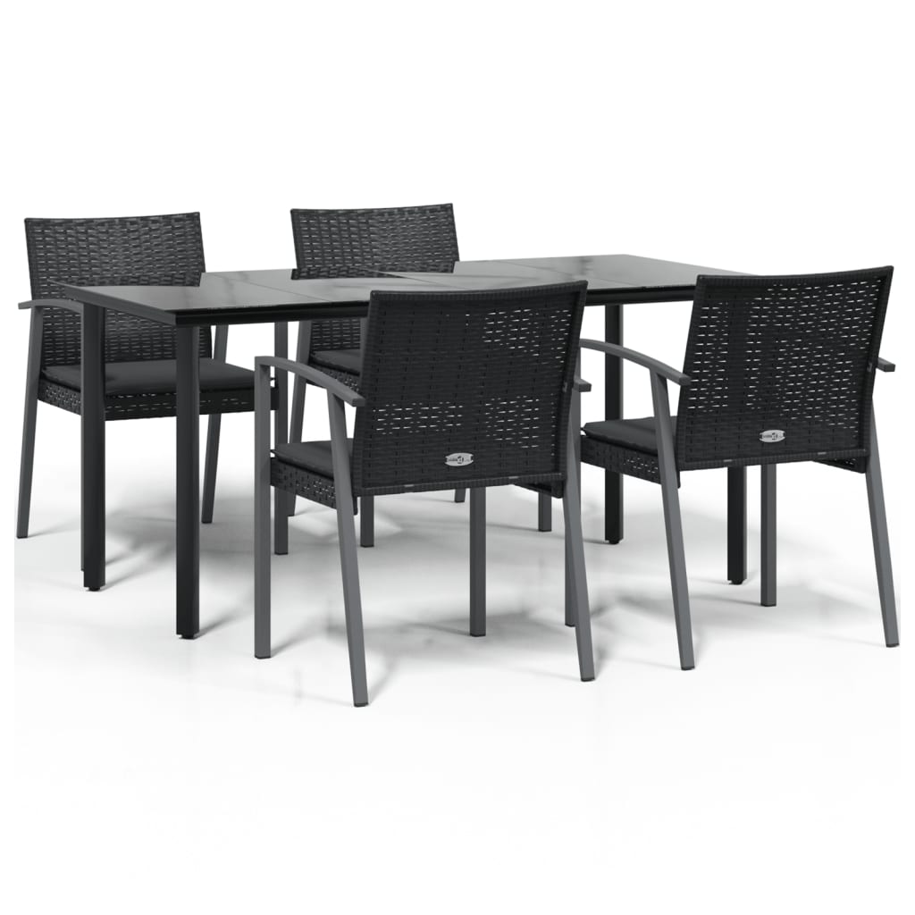 Juego comedor jardin 5 piezas y cojines ratán sintético y acero longitud mesa 160 cm