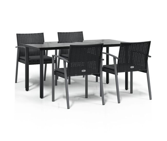 Juego comedor jardin 5 piezas y cojines ratán sintético y acero longitud mesa 160 cm