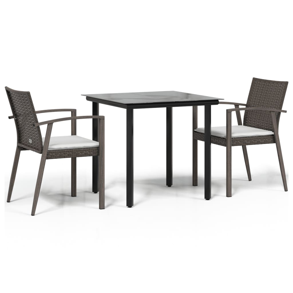 juego comedor jardin 3 piezas y cojines ratan sintetico y acero longitud mesa 80 cm