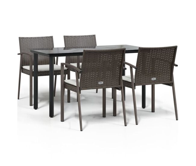 Juego comedor jardin 5 piezas y cojines ratán sintético y acero longitud mesa 140 cm