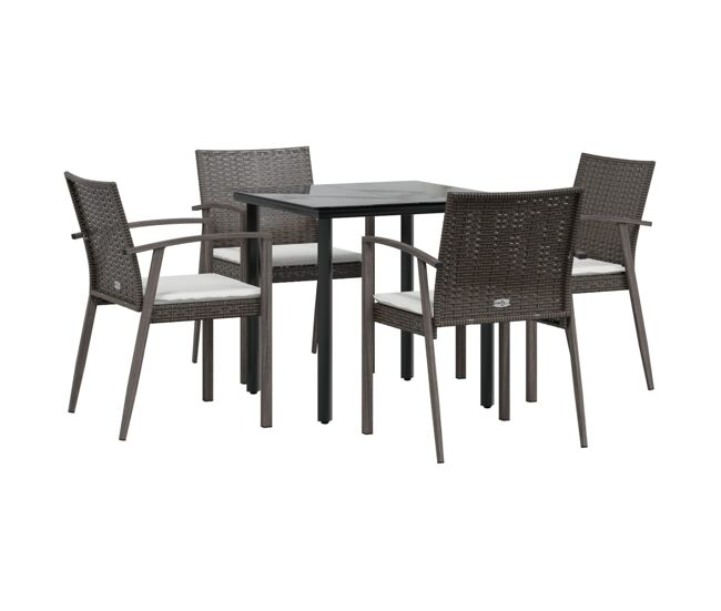 Juego comedor jardin 5 piezas y cojines ratán sintético y acero longitud mesa 80 cm
