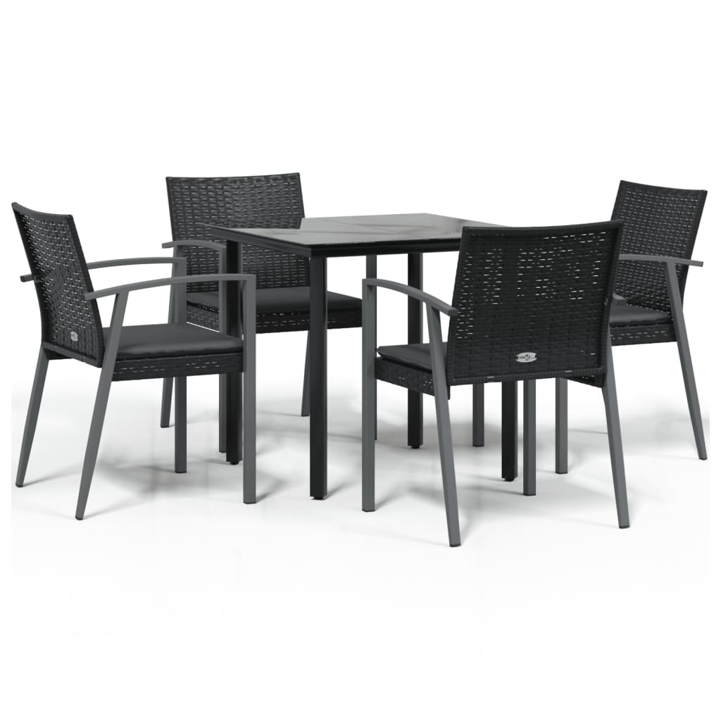 Juego comedor jardin 5 piezas y cojines ratán sintético y acero longitud mesa 80 cm