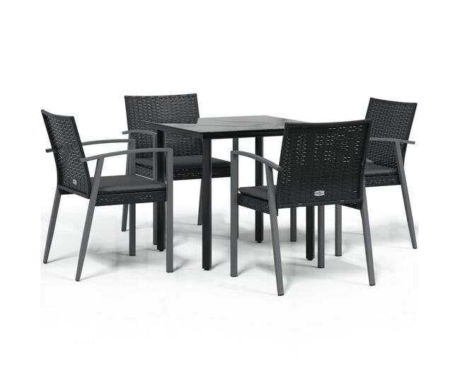 Juego comedor jardin 5 piezas y cojines ratán sintético y acero longitud mesa 80 cm