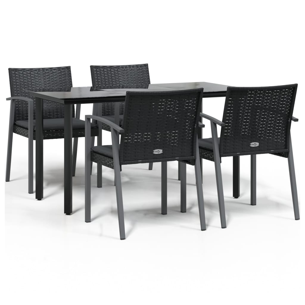Juego comedor jardin 5 piezas y cojines ratán sintético y acero longitud mesa 140 cm