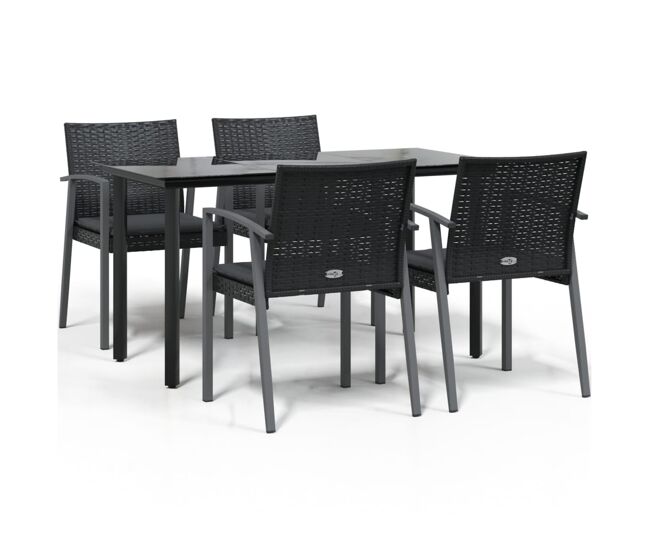 Juego comedor jardin 5 piezas y cojines ratán sintético y acero longitud mesa 140 cm
