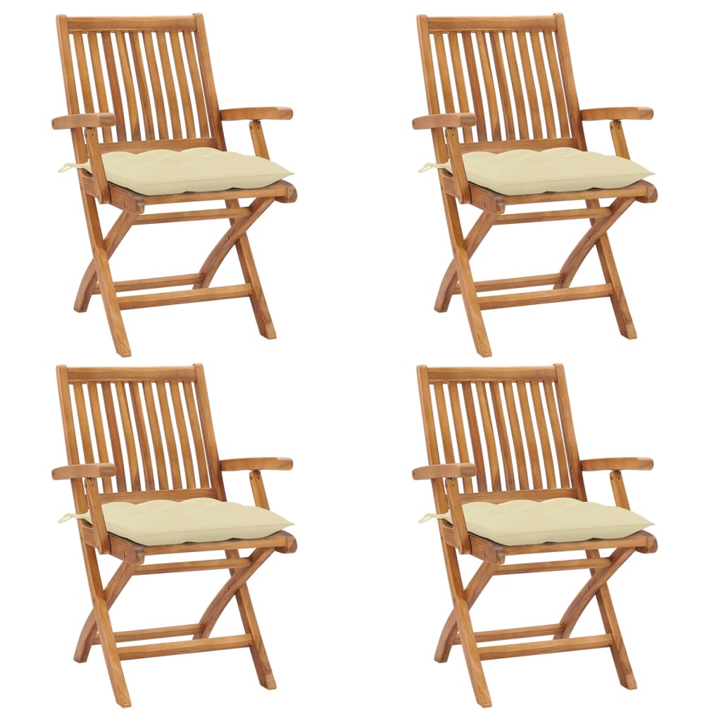 sillas de jardin plegables 4 unidades madera maciza teca con cojines
