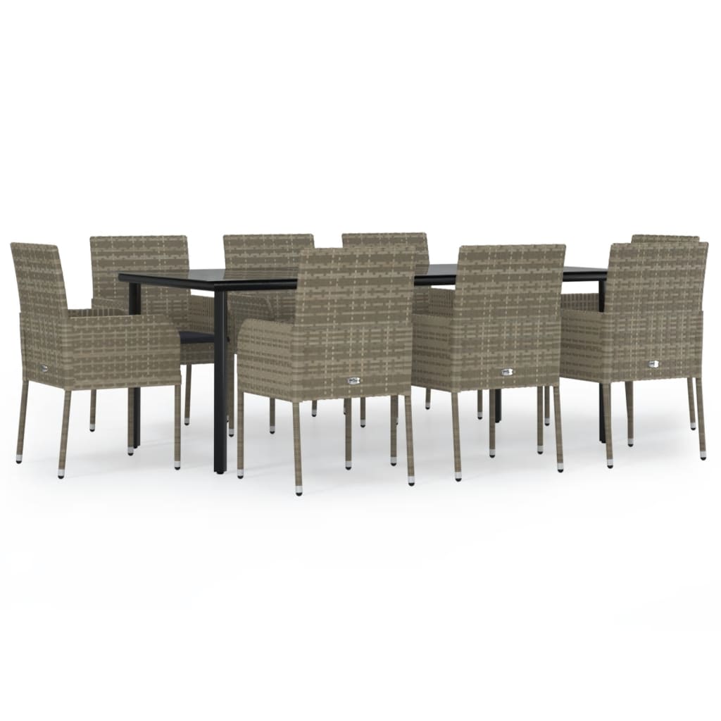 Set comedor jardin 9 piezas y cojines ratán sintético negro gris longitud mesa 200 cm