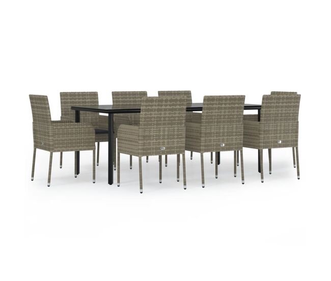 Set comedor jardin 9 piezas y cojines ratán sintético negro gris longitud mesa 200 cm