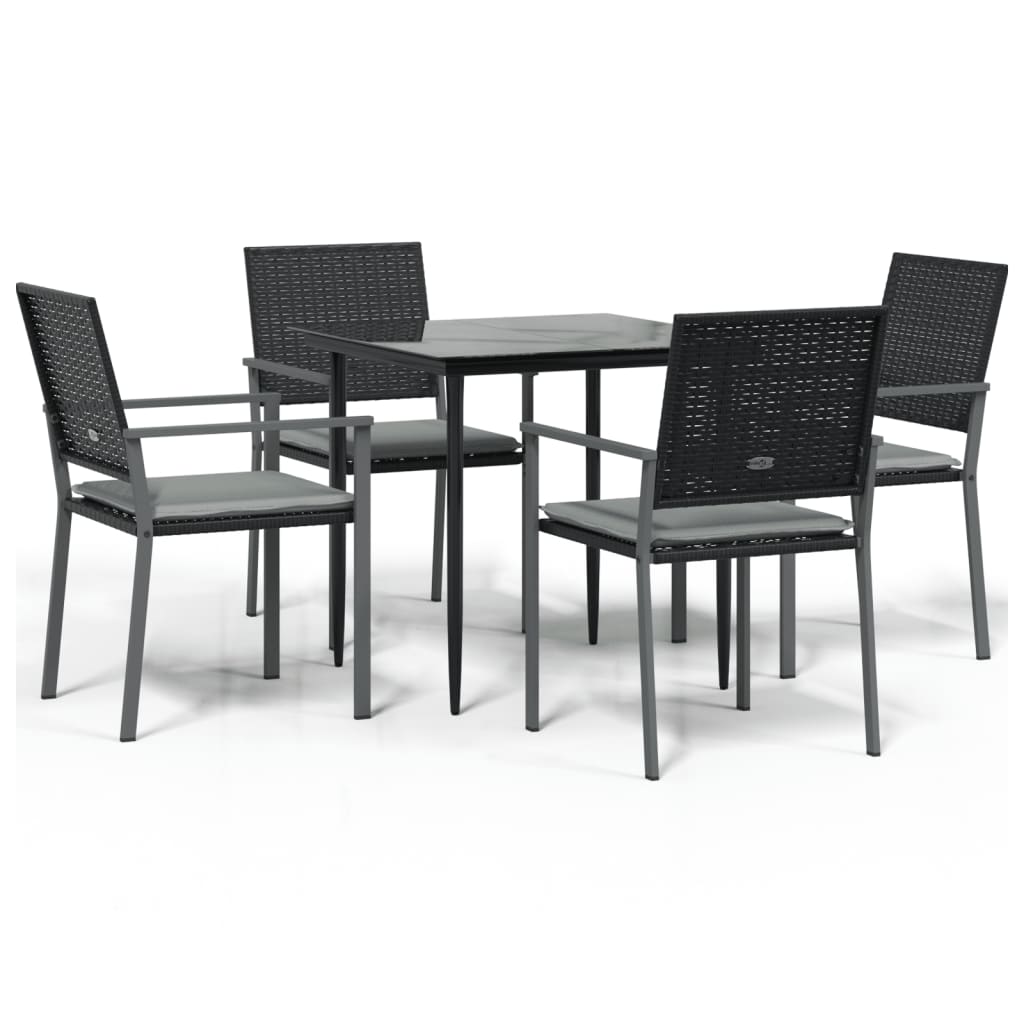Juego comedor jardin 5 piezas y cojines ratán sintético y acero longitud mesa 80 cm