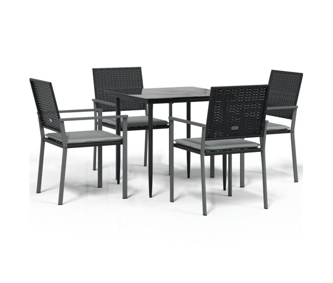 Juego comedor jardin 5 piezas y cojines ratán sintético y acero longitud mesa 80 cm