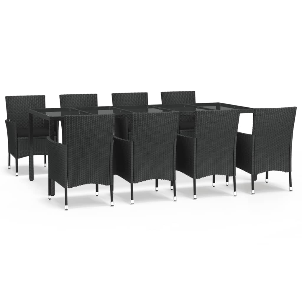 Set de comedor de jardin 9 piezas y cojines ratán sintético negro longitud mesa 250 cm