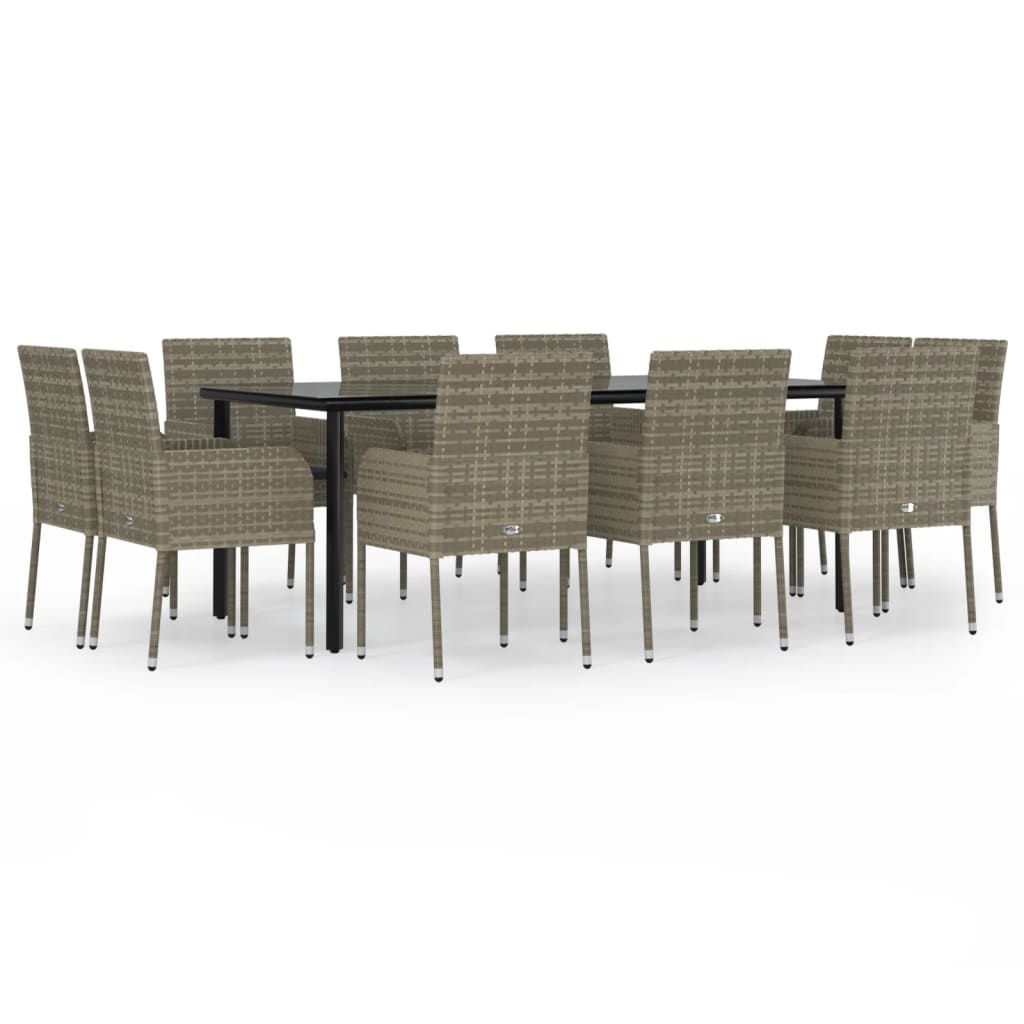 Set comedor jardin 11 piezas y cojines ratán sintético negro gris longitud mesa 200 cm