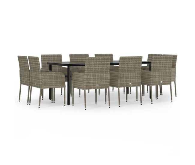 Set comedor jardin 11 piezas y cojines ratán sintético negro gris longitud mesa 200 cm