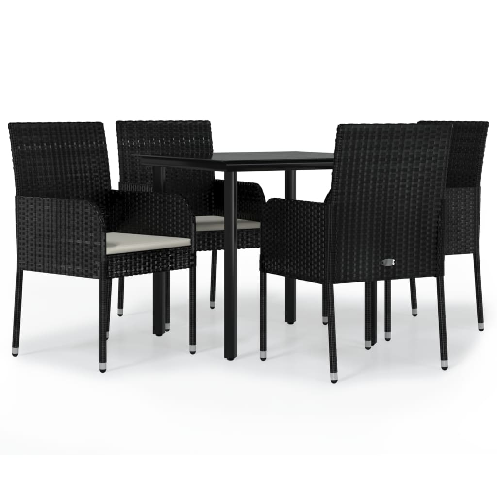 Set de muebles jardin 5 piezas con cojines ratán sintético negro longitud mesa 80 cm