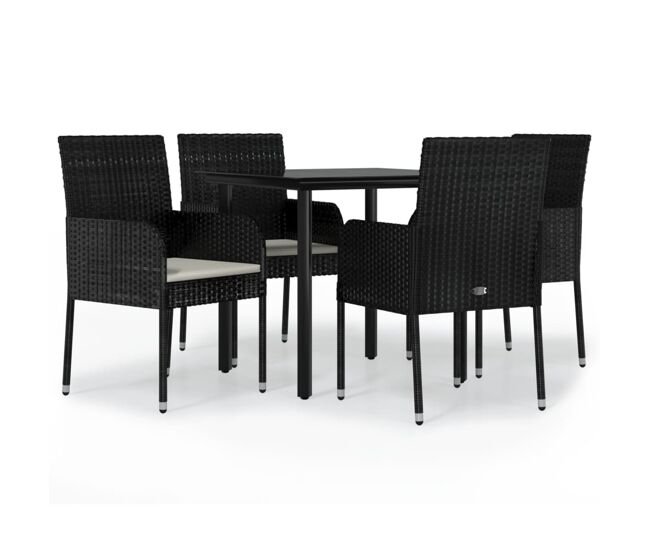 Set de muebles jardin 5 piezas con cojines ratán sintético negro longitud mesa 80 cm