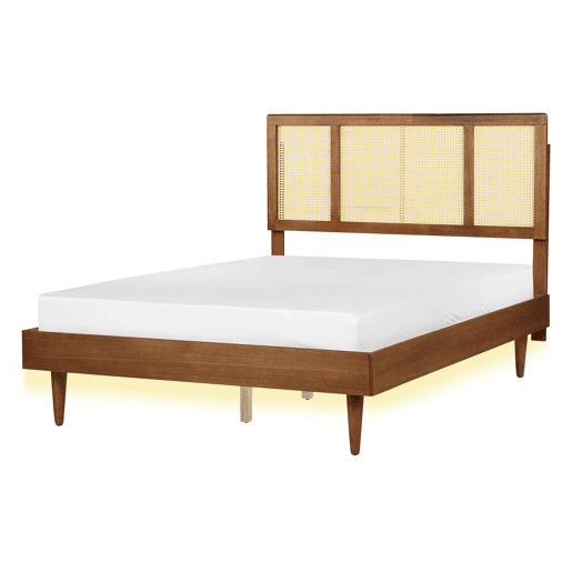 Cama com LED Rattan AURAY 140 x 200 cm Castanho