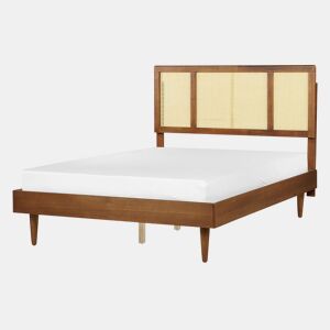 Cama com LED Rattan AURAY 140 x 200 cm Castanho