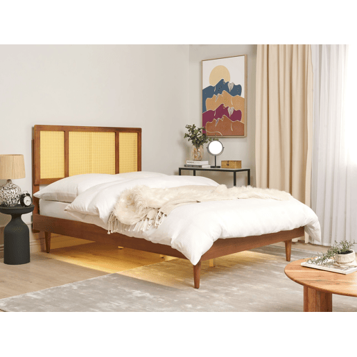 Cama com LED Rattan AURAY 140 x 200 cm Castanho