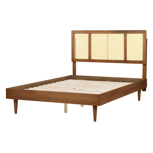 Cama com LED Rattan AURAY 140 x 200 cm Castanho