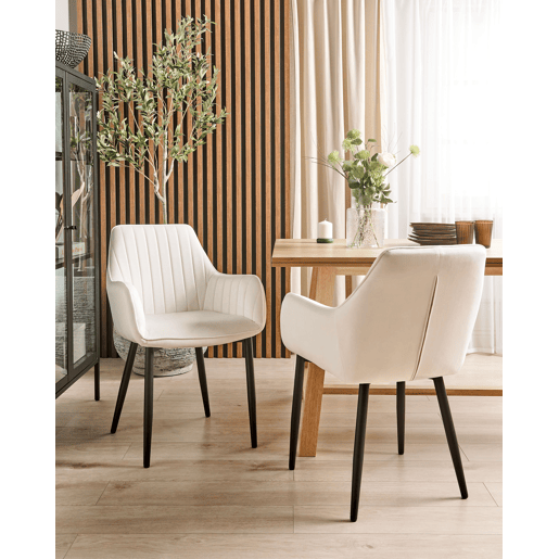 Conjunto de 2 cadeiras de jantar WELLSTON Veludo Branco creme