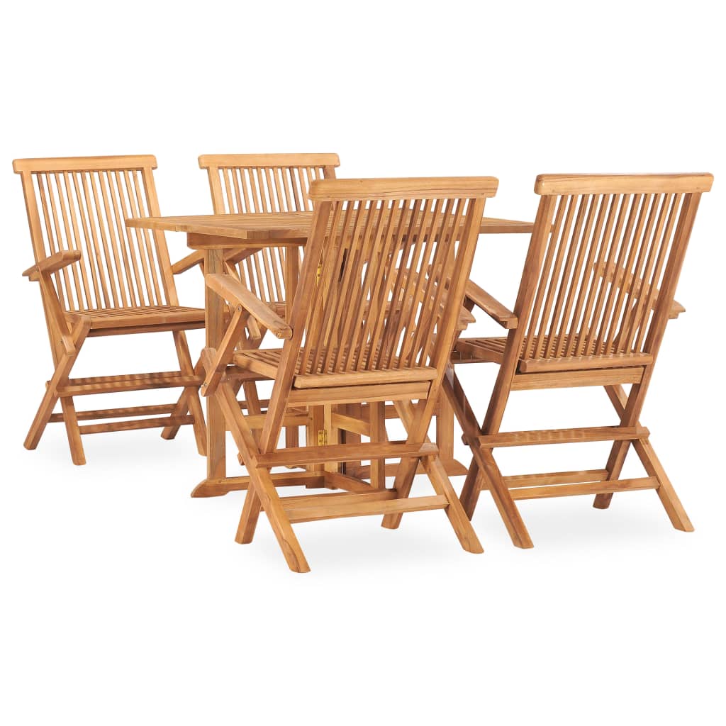 Set de comedor de jardin plegable 5 piezas madera maciza de teca 90 x 90 x 75 cm con reposabrazos cuadrado