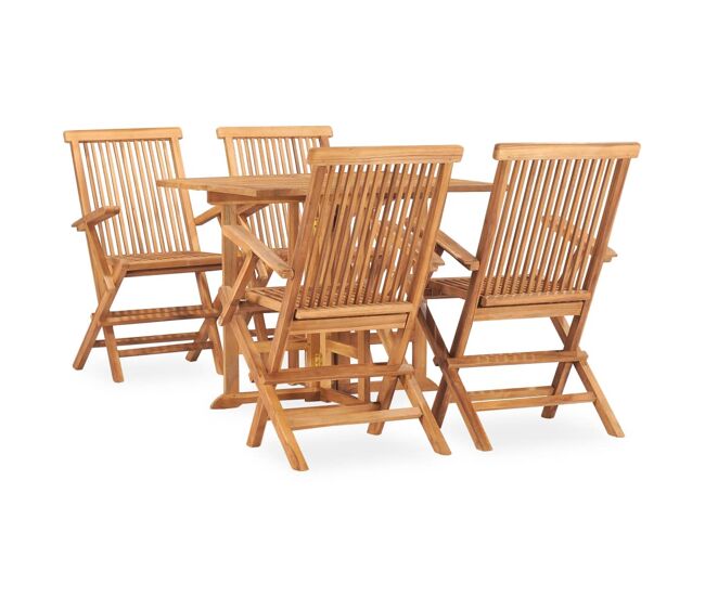 Set de comedor de jardin plegable 5 piezas madera maciza de teca 90 x 90 x 75 cm con reposabrazos cuadrado
