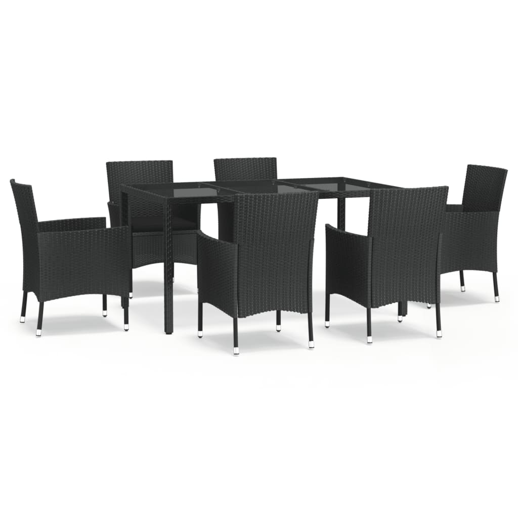 Set de comedor de jardin 7 piezas y cojines ratán sintético negro longitud mesa 150 cm