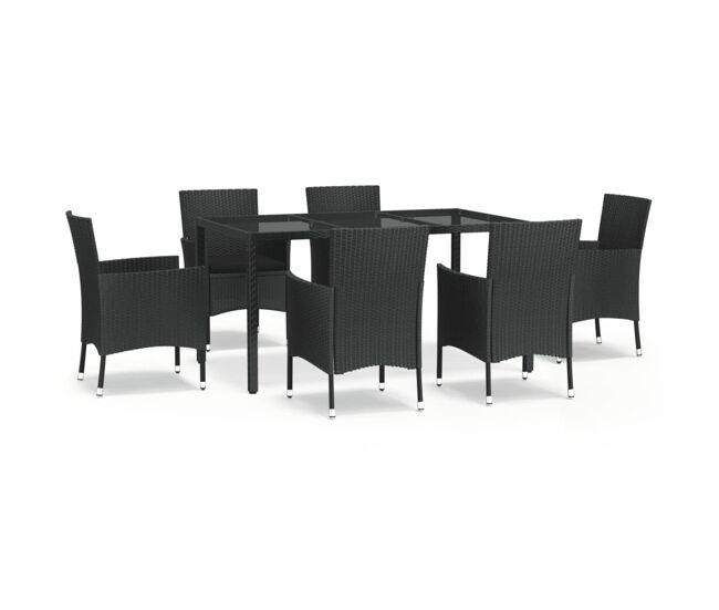 Set de comedor de jardin 7 piezas y cojines ratán sintético negro longitud mesa 150 cm