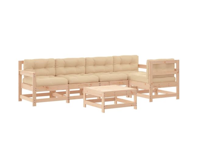 Juego de muebles de jardin 6 piezas y cojines madera maciza