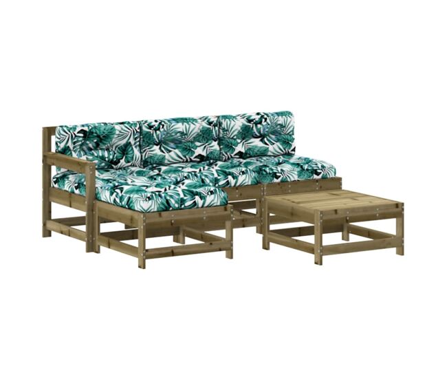 Juego de muebles jardin 5 piezas y cojines madera pino impregnada