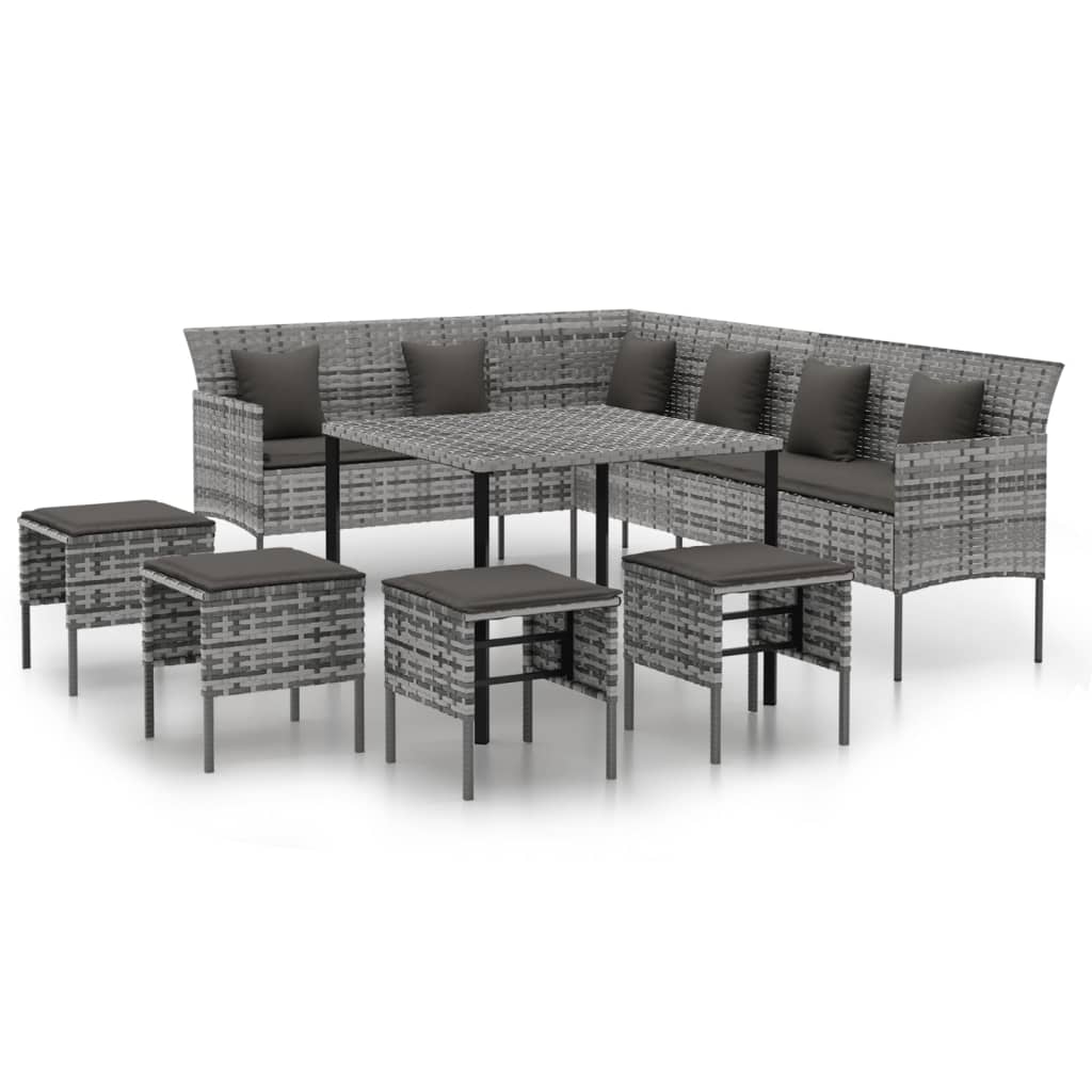 Set de comedor de jardin 6 piezas y cojines ratán sintético gris