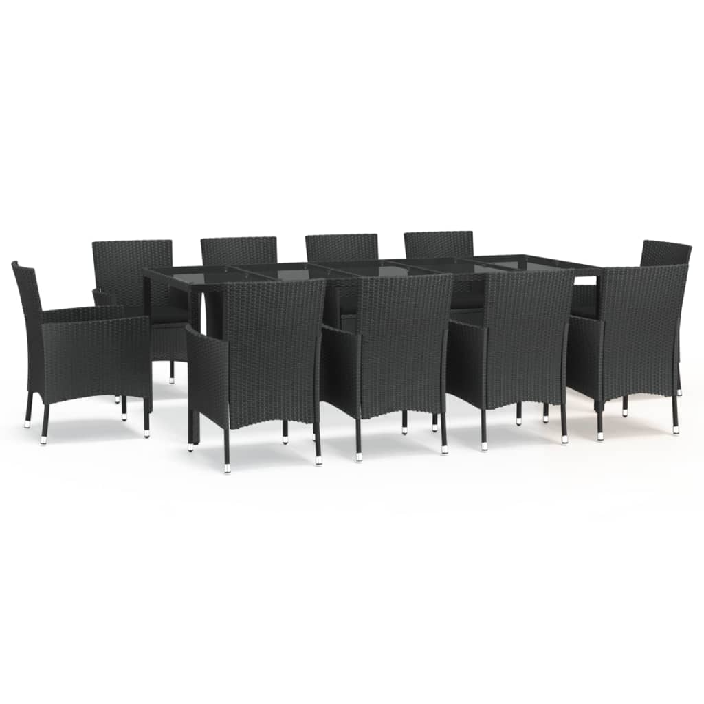 Set de comedor jardin 11 piezas con cojines ratán sintético negro longitud mesa 250 cm
