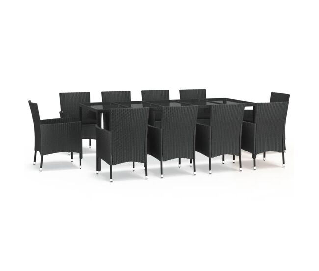 Set de comedor jardin 11 piezas con cojines ratán sintético negro longitud mesa 250 cm