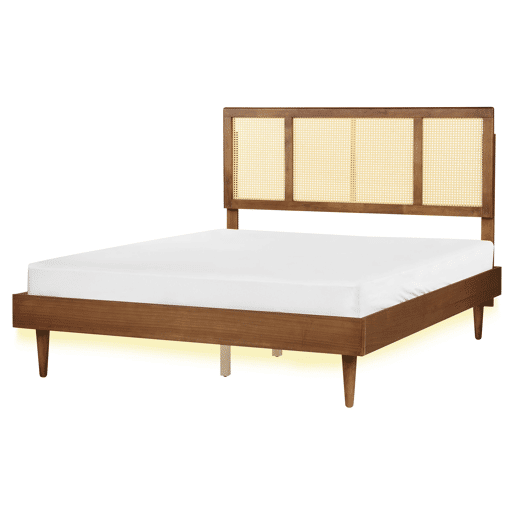 Cama com LED Rattan AURAY 160 x 200 cm Castanho