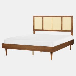 Cama com LED Rattan AURAY 160 x 200 cm Castanho