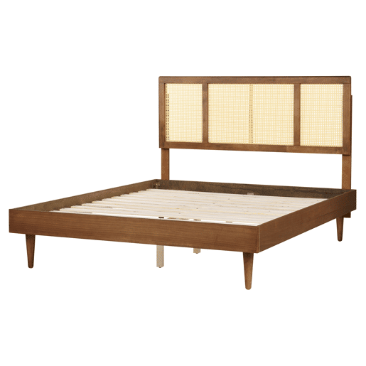 Cama com LED Rattan AURAY 160 x 200 cm Castanho