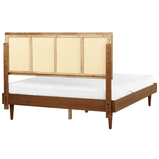 Cama com LED Rattan AURAY 160 x 200 cm Castanho