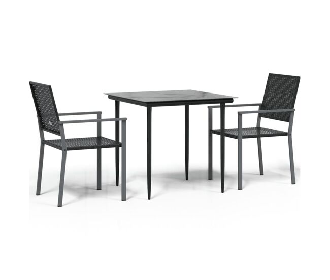 Juego de comedor para jardin 3 piezas ratán sintético y acero longitud mesa 80 cm