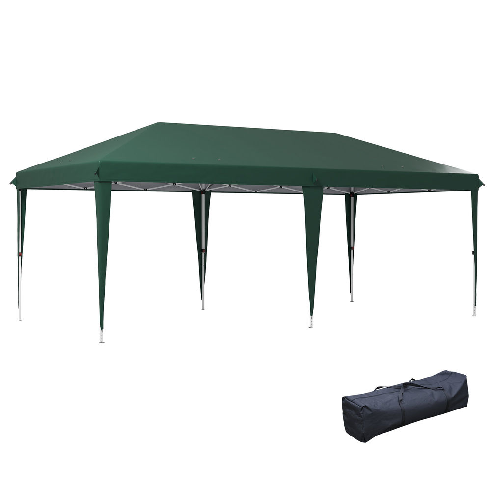Outsunny carpa plegable gazebo 6x3 m cenador plegable con altura ajustable en 3 niveles toldo anti-uv y bolsa de transporte para camping fiestas verde