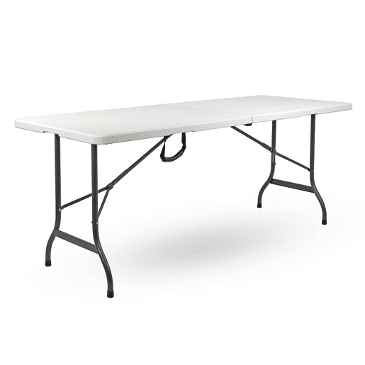 Mesa dobrável lisa branca 180x70x74 cm com estrutura em ferro para restauração ou jardim Mesa dobrável lisa branca 180x70x74 cm com estrutura em ferro para restauração ou jardim