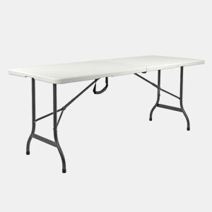Mesa dobrável lisa branca 180x70x74 cm com estrutura em ferro para restauração ou jardim