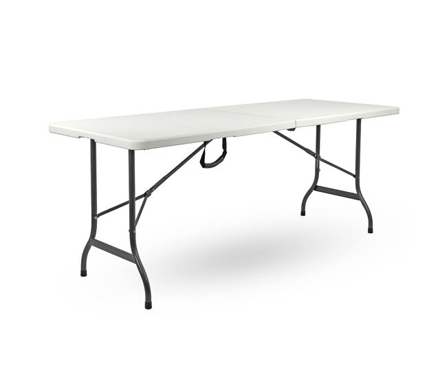 Mesa plegable lisa blanca 180x70x74 cm con estructura de hierro para hostelería o jardín