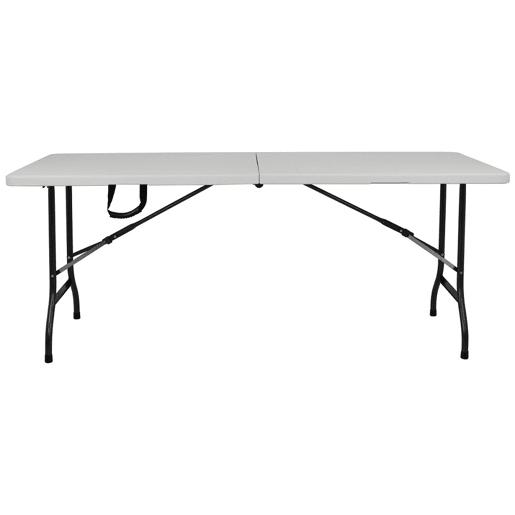 Mesa dobrável lisa branca 180x70x74 cm com estrutura em ferro para restauração ou jardim Mesa dobrável lisa branca 180x70x74 cm com estrutura em ferro para restauração ou jardim