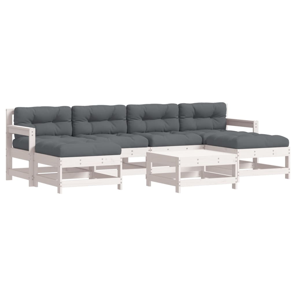 Juego de muebles jardin 7 piezas y cojines madera maciza blanco