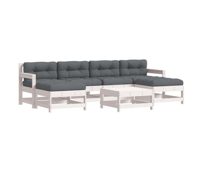 Juego de muebles jardin 7 piezas y cojines madera maciza blanco