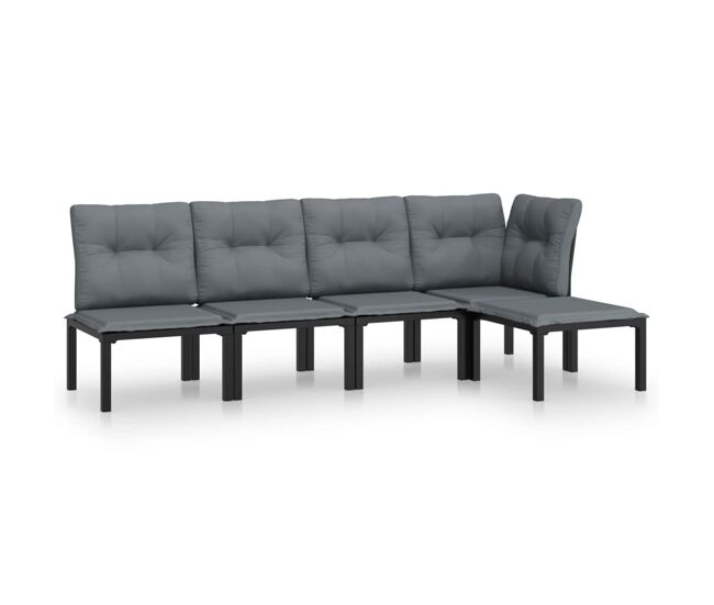 Juego de muebles de jardin 5 piezas ratán sintético negro y gris