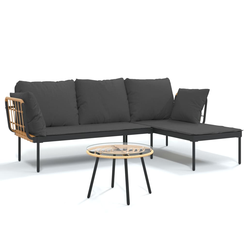 Set muebles jardin 3 piezas y cojines gris oscuro ratán sintético